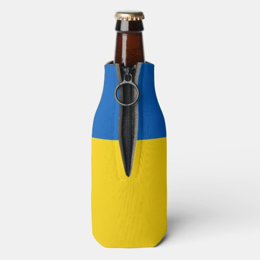 ウクライナ国旗の青い黄色のウクライナ語のサポート ボトルクーラー (ボトル裏面)