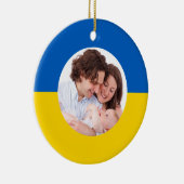 ウクライナ国旗の青と黄色のクリスマスフォト セラミックオーナメント (右)