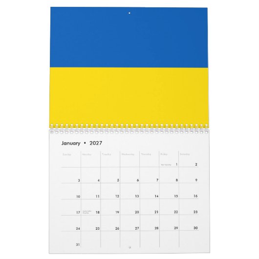 ウクライナ国旗の青と黄色の愛国心モダン カレンダー (1月 2027)
