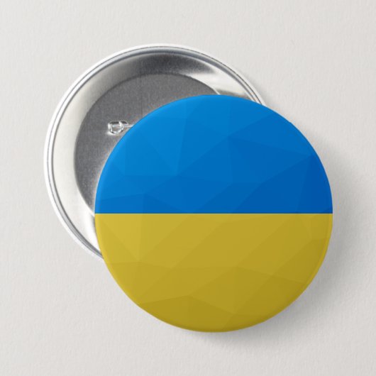 ウクライナ国旗の黄色い青い幾何学的パターンメッシュ 缶バッジ (正面&裏面)