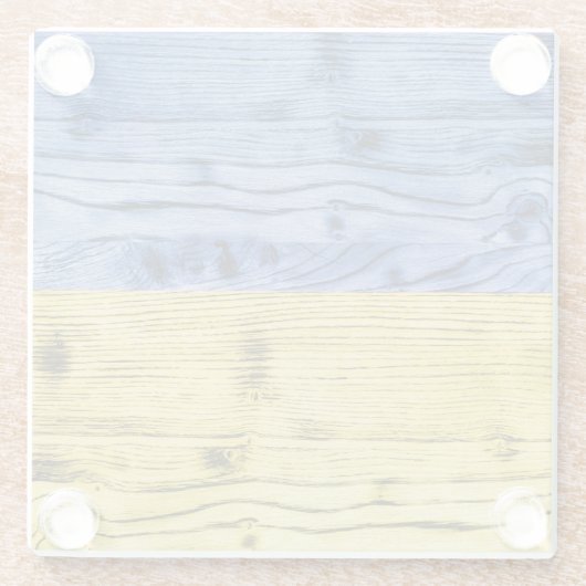 ウクライナ国旗の黄色い青い木のテクスチャパターン ガラスコースター (裏面)