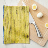 ウクライナ国旗の黄色い青い木のテクスチャパターン キッチンタオル (四つ折り)