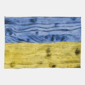 ウクライナ国旗の黄色い青い木のテクスチャパターン キッチンタオル (横)