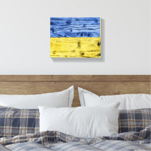 ウクライナ国旗の黄色い青い木のテクスチャパターン キャンバスプリント