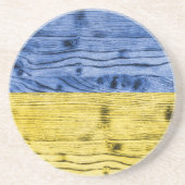 ウクライナ国旗の黄色い青い木のテクスチャパターン コースター (正面)