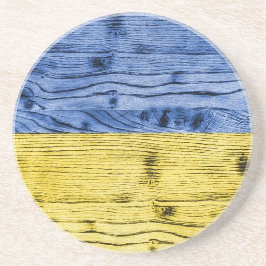 ウクライナ国旗の黄色い青い木のテクスチャパターン コースター (正面)