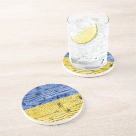 ウクライナ国旗の黄色い青い木のテクスチャパターン コースター