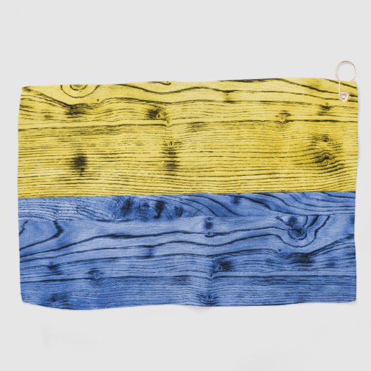 ウクライナ国旗の黄色い青い木のテクスチャパターン ゴルフタオル (横)