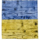 ウクライナ国旗の黄色い青い木のテクスチャパターン シャワーカーテン (正面)