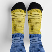 ウクライナ国旗の黄色い青い木のテクスチャパターン ソックス (上部)