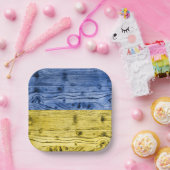 ウクライナ国旗の黄色い青い木のテクスチャパターン ペーパープレート (パーティー)