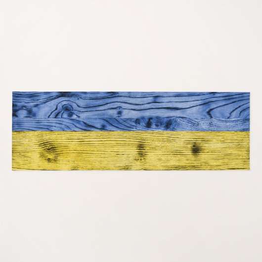 ウクライナ国旗の黄色い青い木のテクスチャパターン ヨガマット (正面(横))