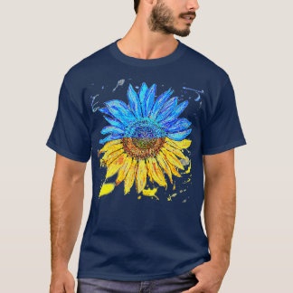 ウクライナ国旗ひまわりヴィンテージウクライナサポートロー Tシャツ