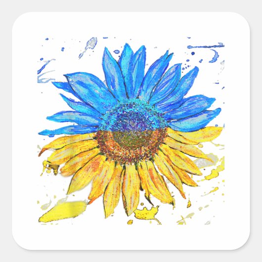 ウクライナ国旗ひまわりヴィンテージシャツウクライナサップ スクエアシール (正面)