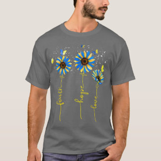 ウクライナ国旗ひまわりヴィンテージ信仰十字架ホープ低 Tシャツ