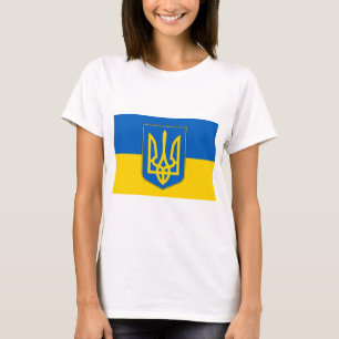 ウクライナ国旗を持つ女性Tシャツ Tシャツ