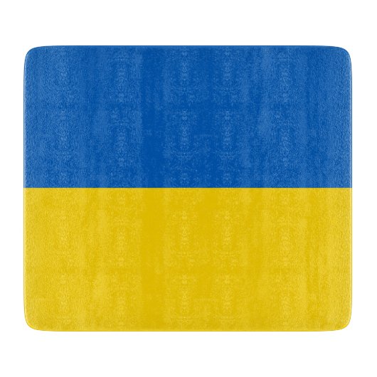 ウクライナ国旗を持つ小さなガラス板 カッティングボード (正面)