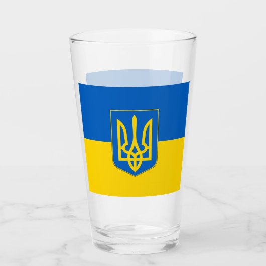 ウクライナ国旗を持つ愛国的なガラス杯 タンブラーグラス (正面)