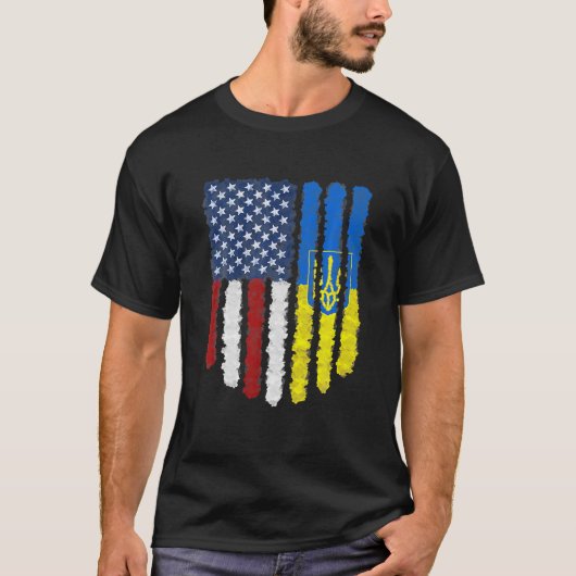 ウクライナ国旗ウクライナアメリカルーツ Tシャツ (正面)