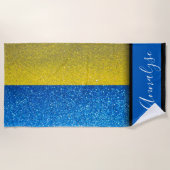 ウクライナ国旗ウクライナグリッター夏パーティー ビーチタオル (正面)