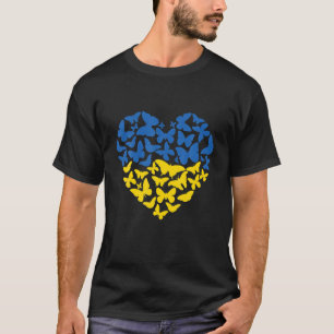 ウクライナ国旗ウクライナハート蝶 Tシャツ