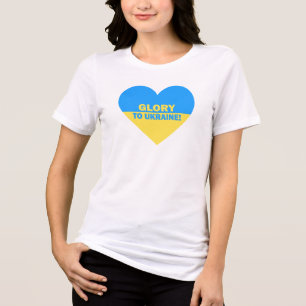 ウクライナ国旗ハートのウクライナ国旗 トライブレンドTシャツ