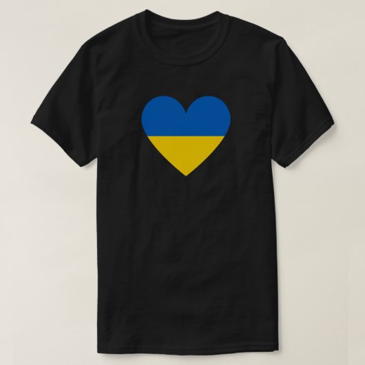 ウクライナ国旗ハート団結Tシャツ Tシャツ (デザイン正面)