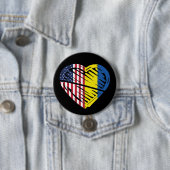 ウクライナ国旗連帯アメリカ国旗ハート 缶バッジ (インサイチュ)