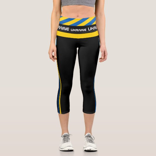 ウクライナ国旗、エンブレム&ウクライナファッション/黒 カプリレギンス (正面)