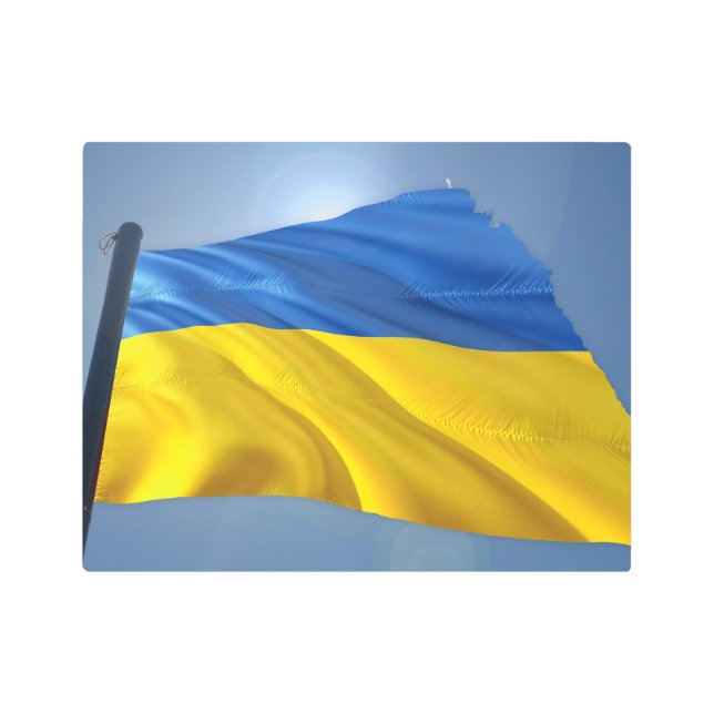 ウクライナ国旗 – 戦争、政治、苦悩 メタルプリント (正面)