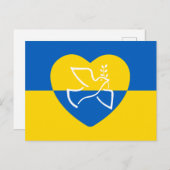 ウクライナ国旗、青・黄ハート平和鳩 ポストカード (正面/裏面)