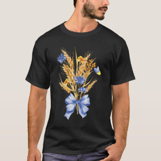 ウクライナ小麦の花束ウクライナ国旗  Tシャツ