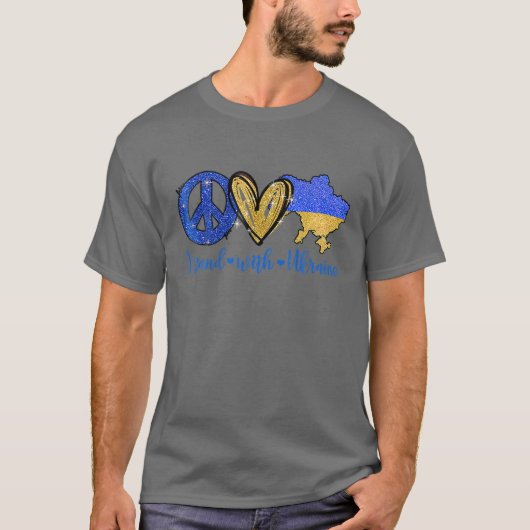 ウクライナ平和の愛ウクライナと共に立つサポート Tシャツ (正面)