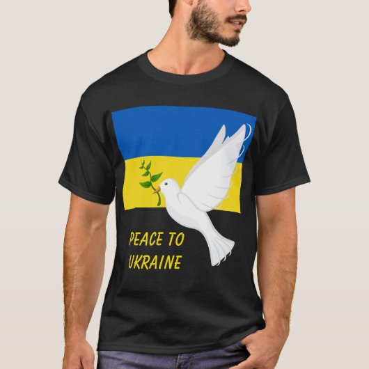 ウクライナ平和への国旗ホワイトドーブ平和のシンボル Tシャツ (正面)