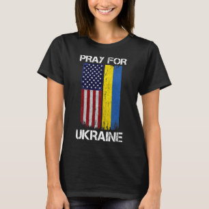ウクライナ支援 アメリカ ウクライナ旗 ヴィンテージ Pray For Ukraine Tシャツ