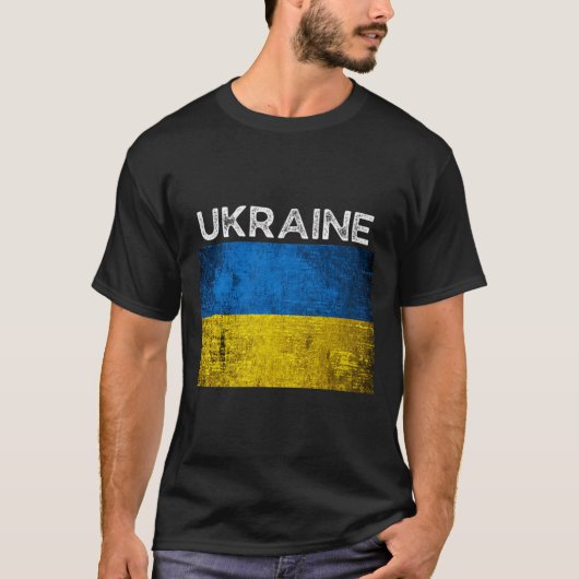 ウクライナ文字入りウクライナ国旗 黄色+青色 ダストレス Tシャツ (正面)