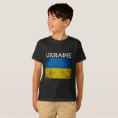 ウクライナ文字入りウクライナ国旗 黄色+青色 破れ Tシャツ (正面フル)