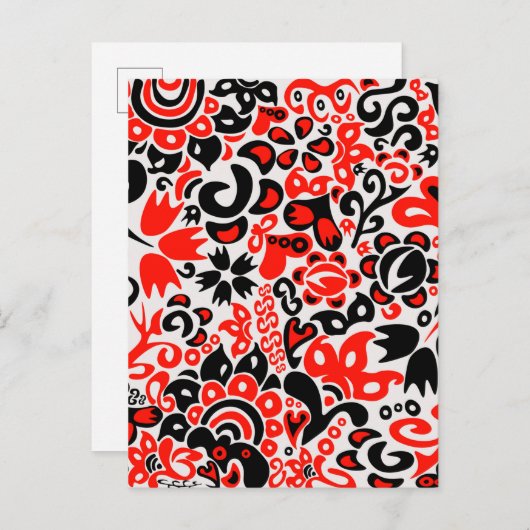 ウクライナ民族フォークアート花のパターンの添付 インビテーションポストカード (正面/裏面)