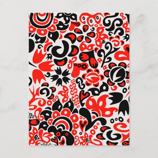 ウクライナ民族フォークアート花のパターンの添付 インビテーションポストカード (正面)