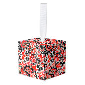 ウクライナ民族フォークアート花のパターンの添付 キューブオーナメント (正面アングル)