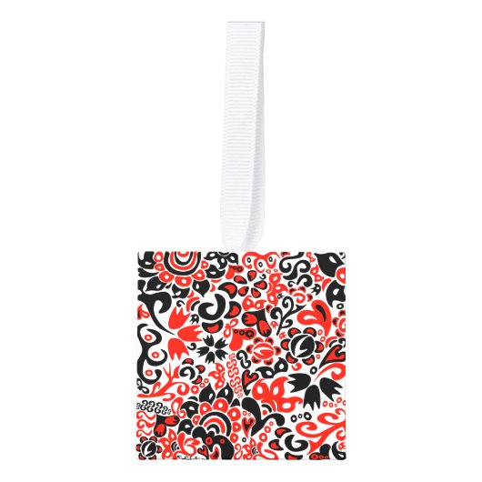 ウクライナ民族フォークアート花のパターンの添付 キューブオーナメント (正面)