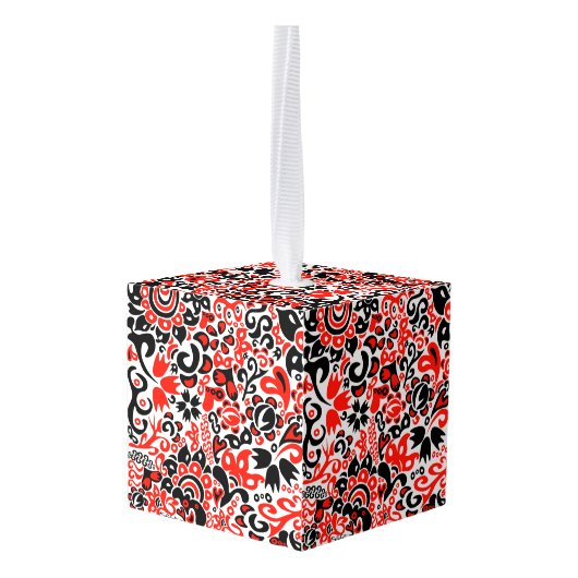 ウクライナ民族フォークアート花のパターンの添付 キューブオーナメント (裏面アングル)