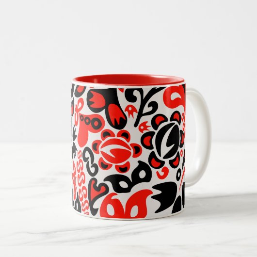 ウクライナ民族フォークアート花のパターンの添付 ツートーンマグカップ (正面右)