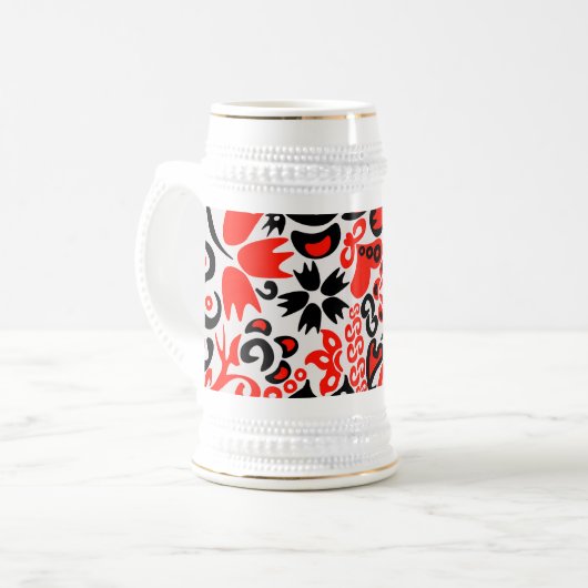 ウクライナ民族フォークアート花のパターンの添付 ビールジョッキ (正面左)