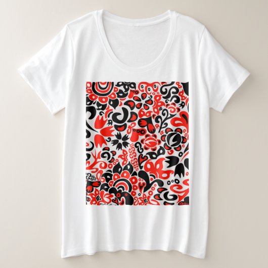 ウクライナ民族フォークアート花のパターンの添付 プラスサイズTシャツ (デザイン正面)