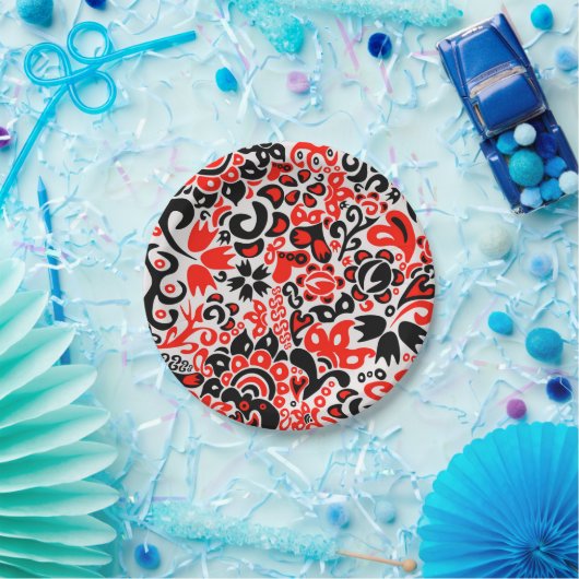 ウクライナ民族フォークアート花のパターンの添付 ペーパープレート (パーティー)