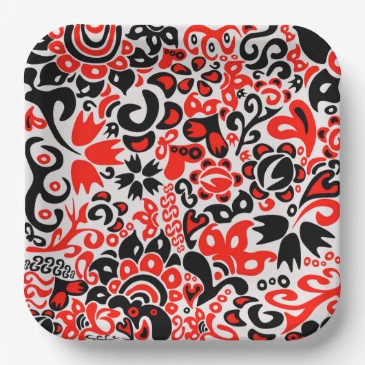 ウクライナ民族フォークアート花のパターンの添付 ペーパープレート (正面)