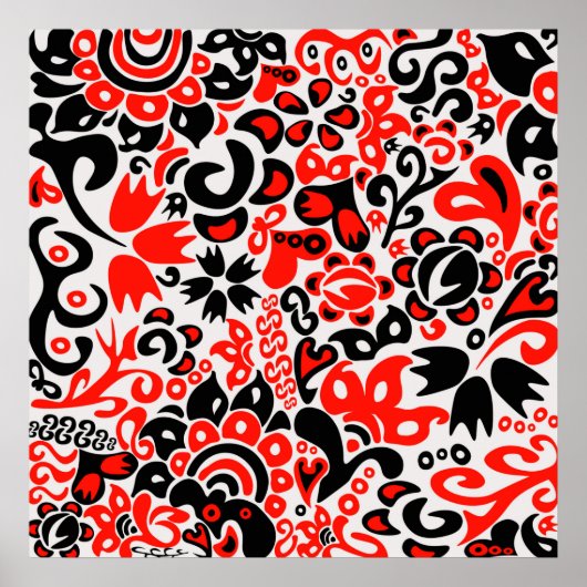 ウクライナ民族フォークアート花のパターンの添付 ポスター (正面)