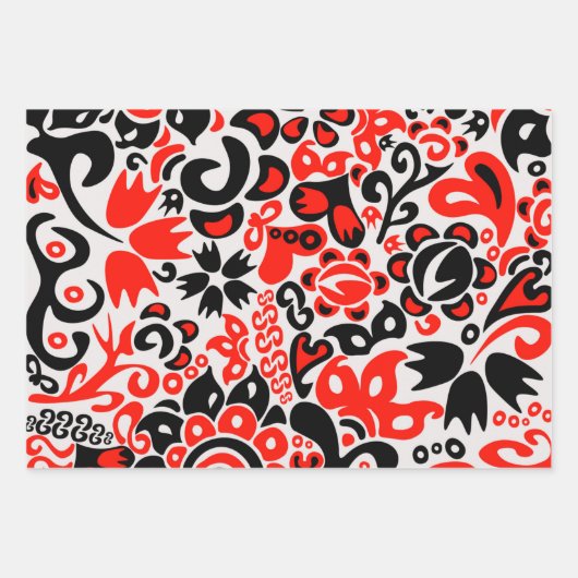 ウクライナ民族フォークアート花のパターンの添付 ラッピングペーパーシート (正面3)