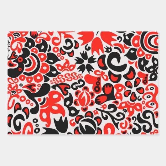 ウクライナ民族フォークアート花のパターンの添付 ラッピングペーパーシート (正面)